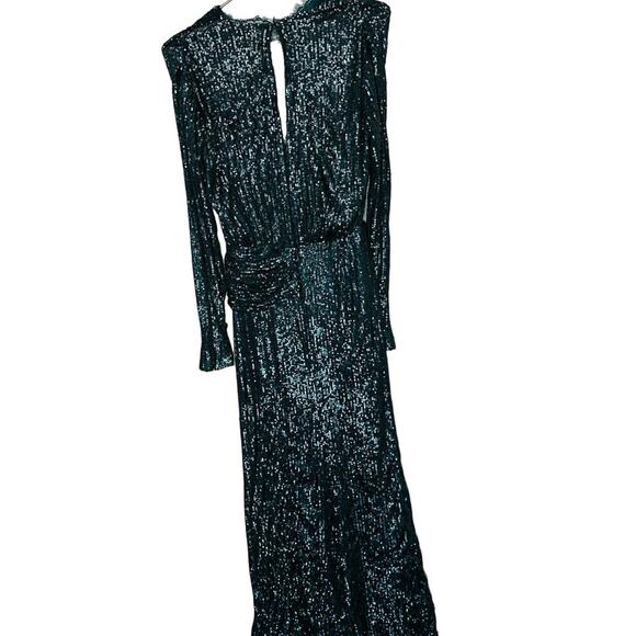 JONATHAN SIMKHAI Sequin Embroidered Long Sleeve Draped Front Marine Gown Size 2 - Picture 5 of 14